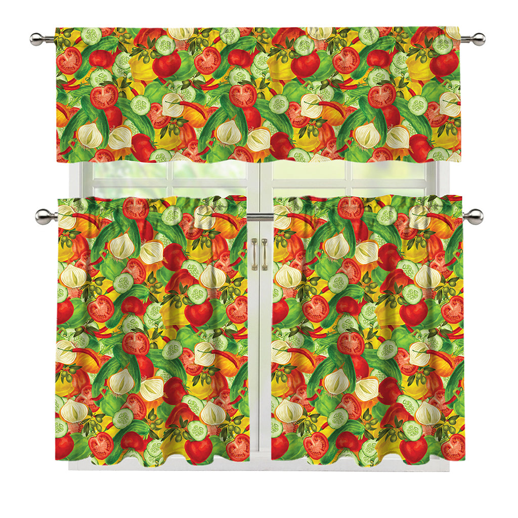 Vegan Pattern Print 3 Piece Kitchen Curtains