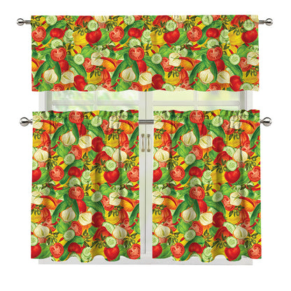Vegan Pattern Print 3 Piece Kitchen Curtains