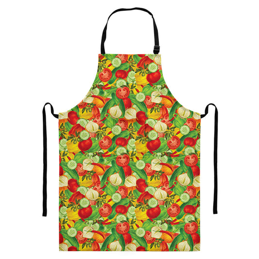 Vegan Pattern Print Bib Apron With Pocket