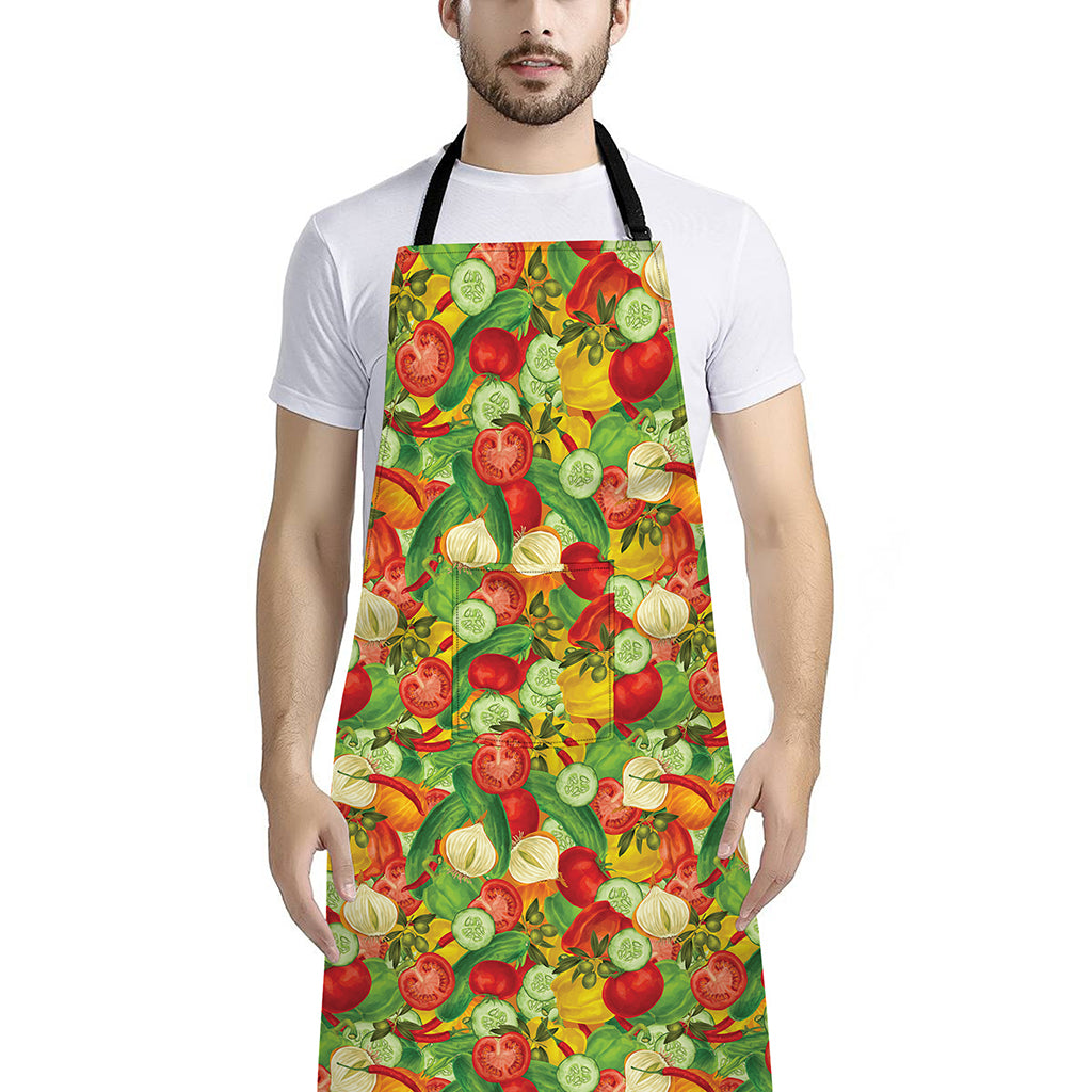 Vegan Pattern Print Bib Apron With Pocket