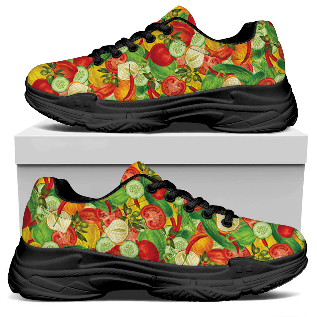 Vegan Pattern Print Black Chunky Shoes