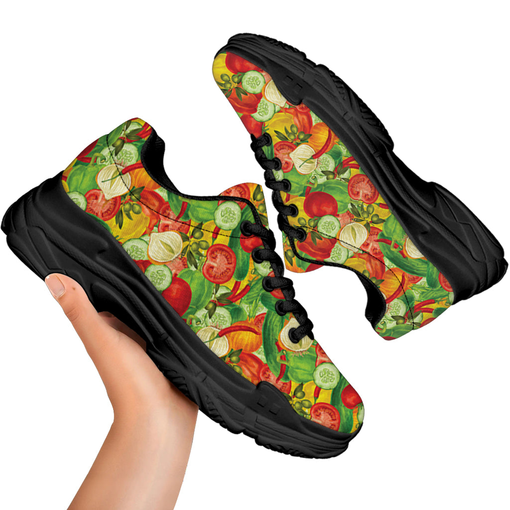 Vegan Pattern Print Black Chunky Shoes