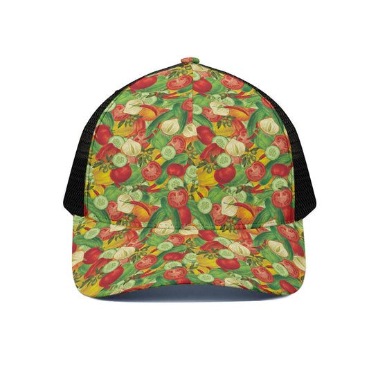 Vegan Pattern Print Black Mesh Trucker Cap