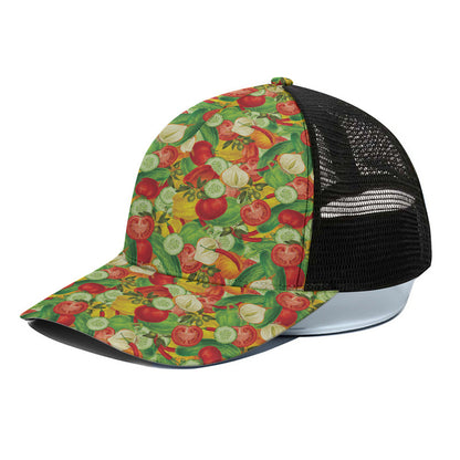 Vegan Pattern Print Black Mesh Trucker Cap