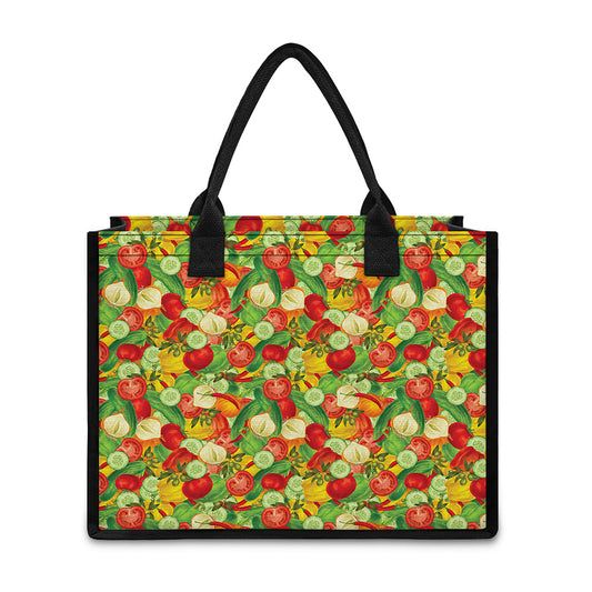 Vegan Pattern Print Canvas Tote Bag