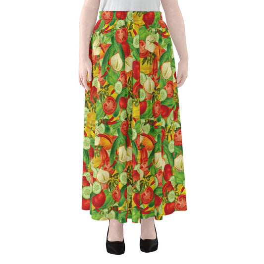 Vegan Pattern Print Chiffon Maxi Skirt