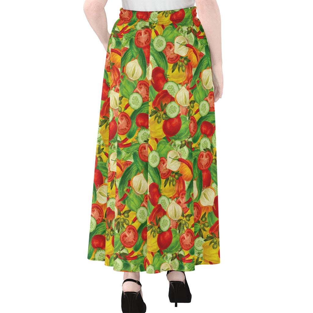 Vegan Pattern Print Chiffon Maxi Skirt