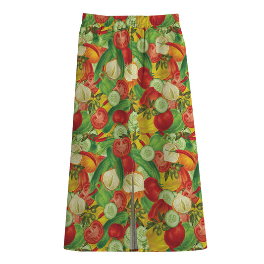 Vegan Pattern Print Cotton Front Slit Maxi Skirt