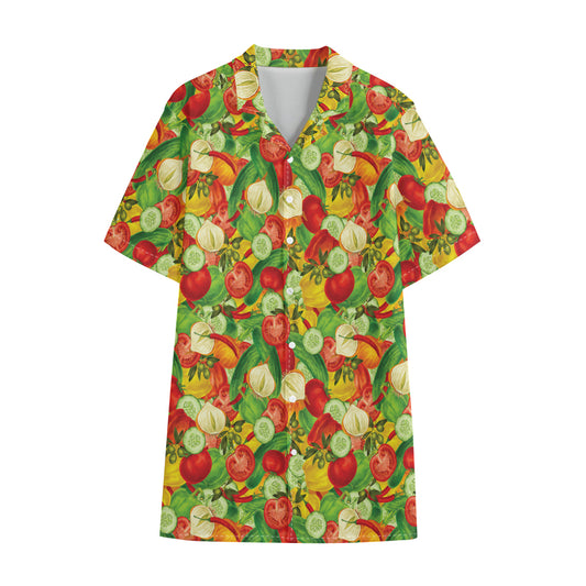 Vegan Pattern Print Cotton Hawaiian Shirt
