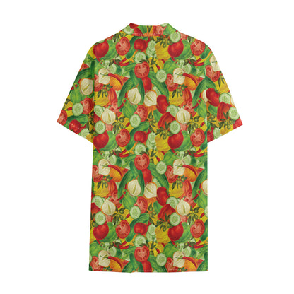 Vegan Pattern Print Cotton Hawaiian Shirt