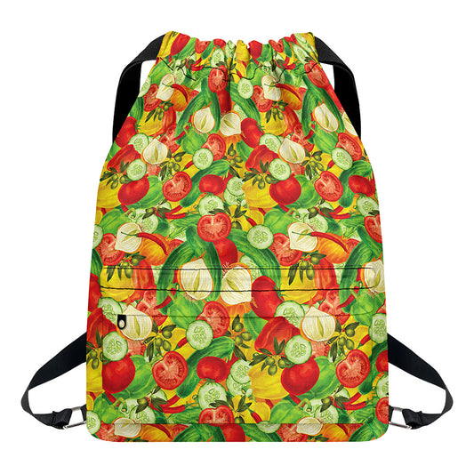 Vegan Pattern Print Drawstring Backpack