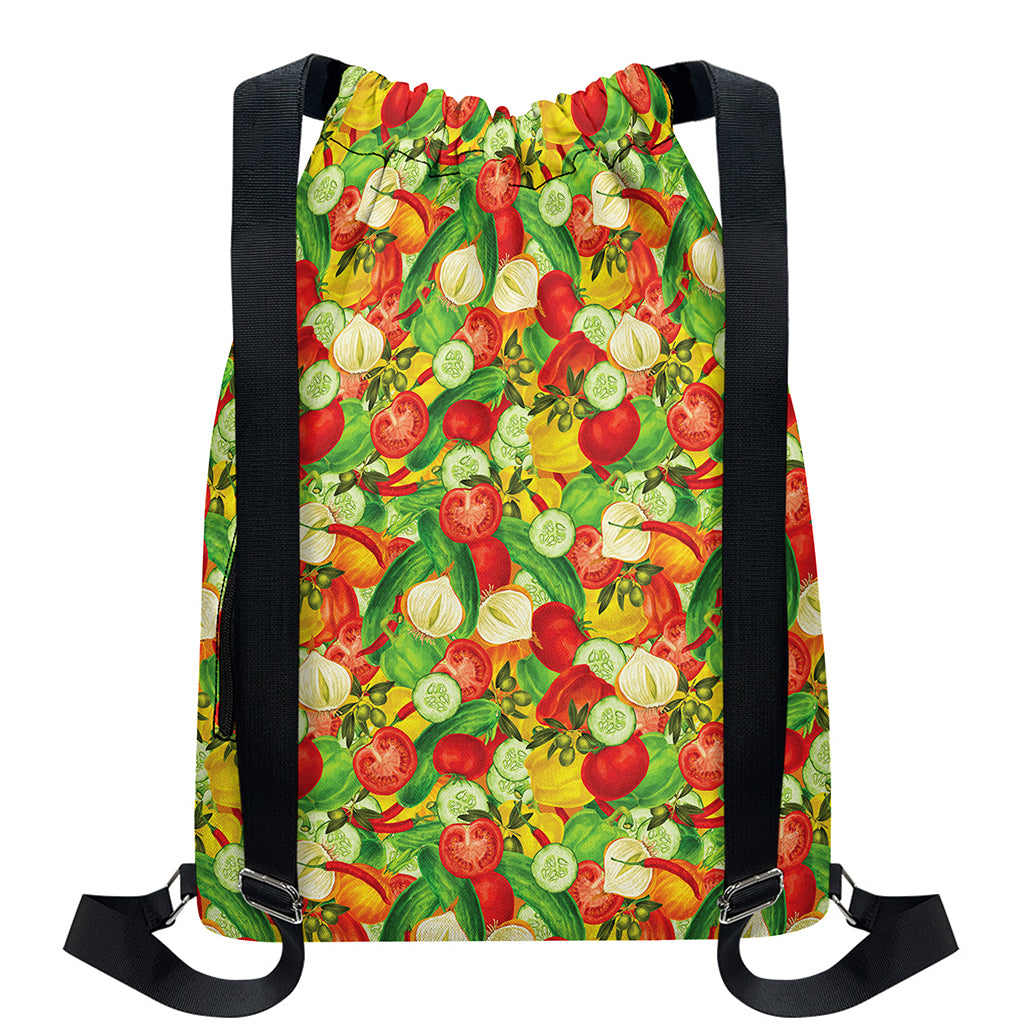 Vegan Pattern Print Drawstring Backpack