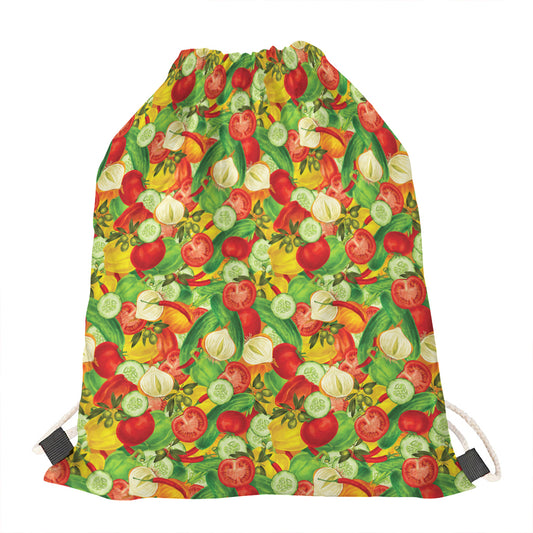 Vegan Pattern Print Drawstring Bag