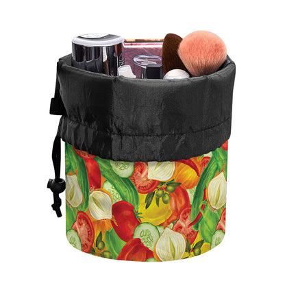 Vegan Pattern Print Drawstring Makeup Bag