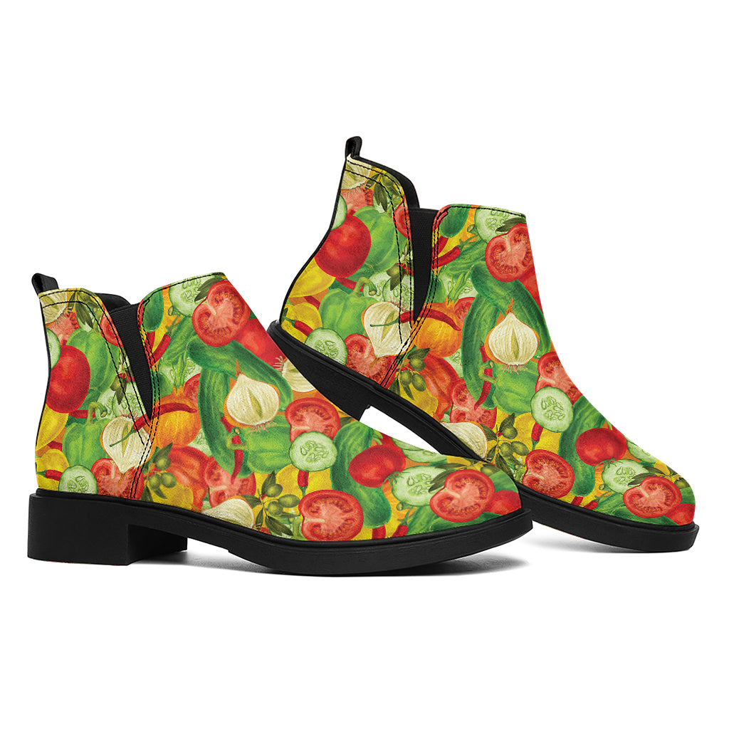 Vegan Pattern Print Flat Ankle Boots