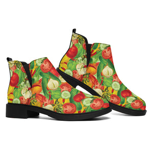 Vegan Pattern Print Flat Ankle Boots