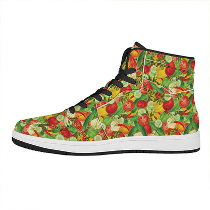 Vegan Pattern Print High Top Leather Sneakers