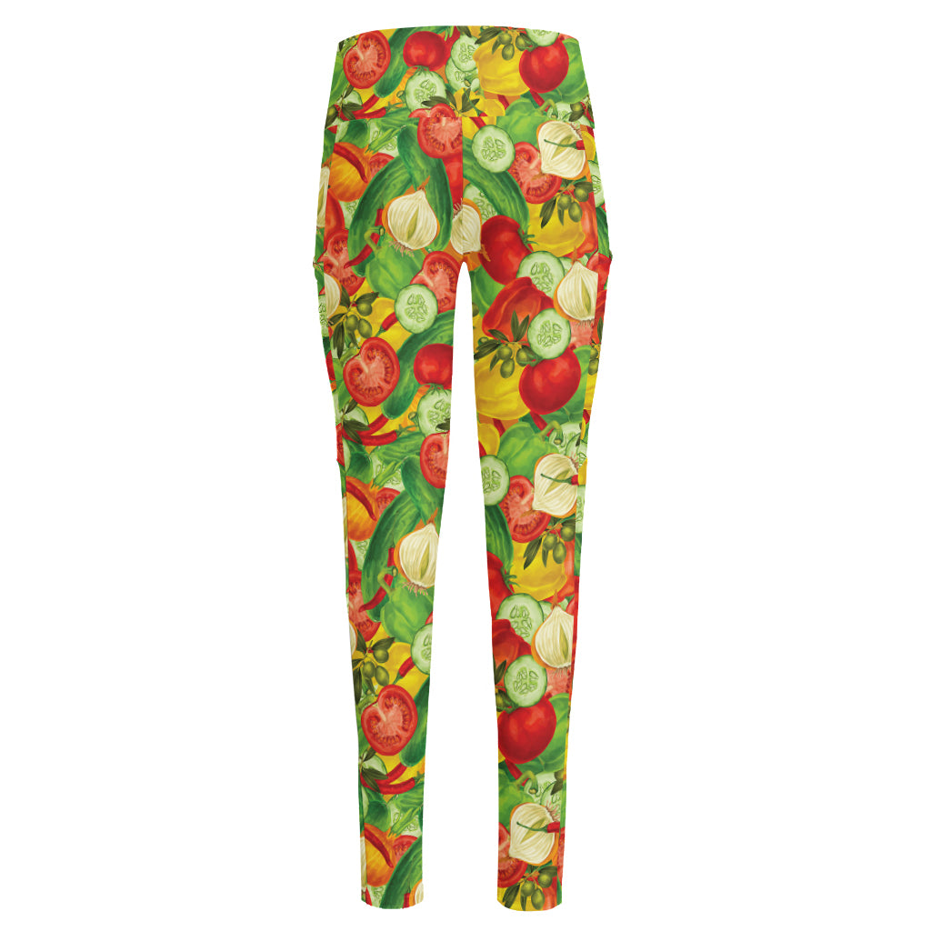 Vegan Pattern Print High-Waisted Pocket Leggings