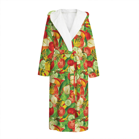 Vegan Pattern Print Hooded Bathrobe