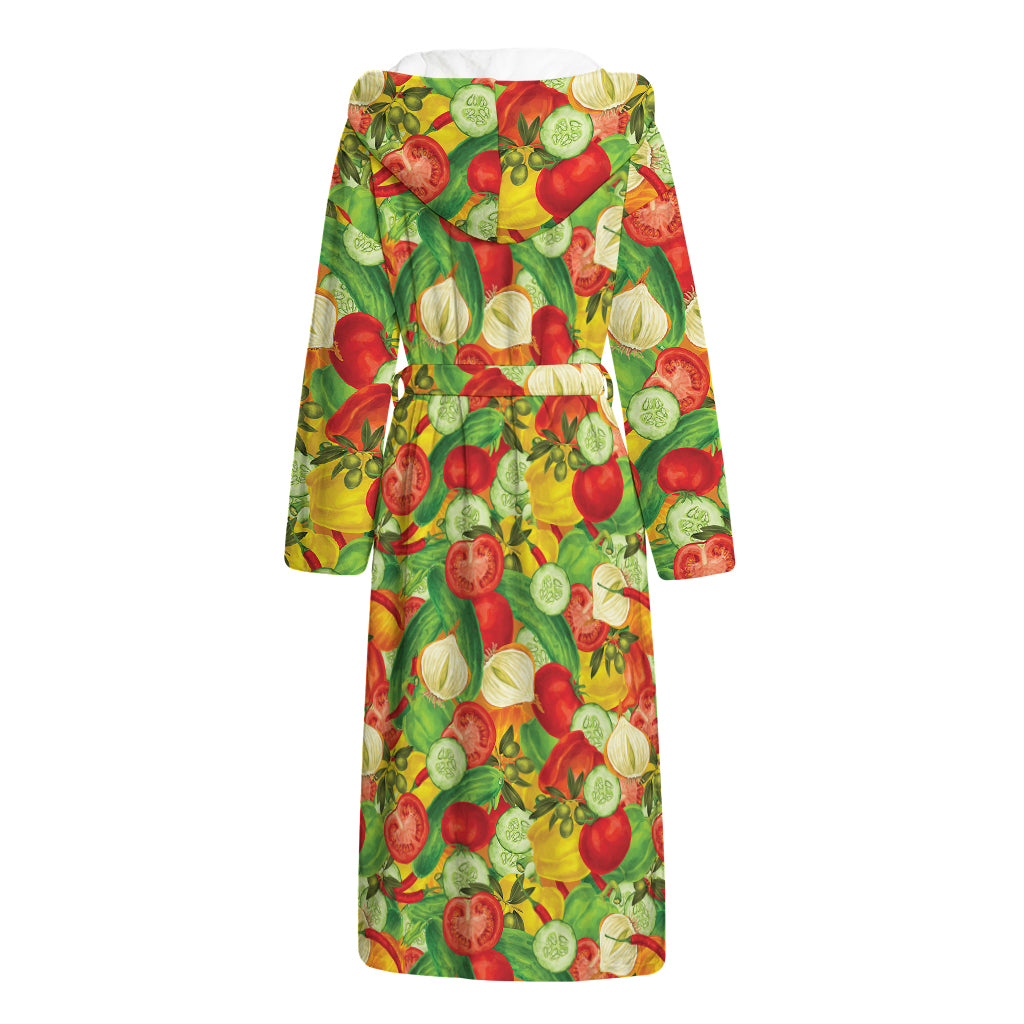 Vegan Pattern Print Hooded Bathrobe