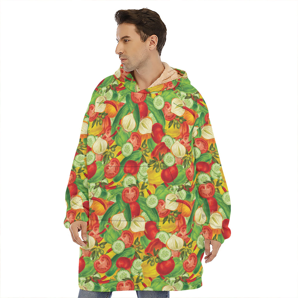 Vegan Pattern Print Hoodie Blanket