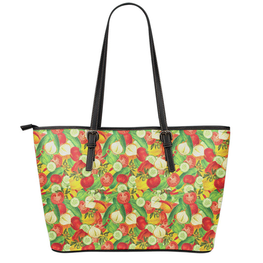 Vegan Pattern Print Leather Tote Bag