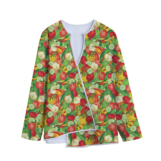 Vegan Pattern Print Long Sleeve Short Coat