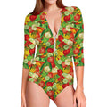 Vegan Pattern Print Long Sleeve Swimsuit
