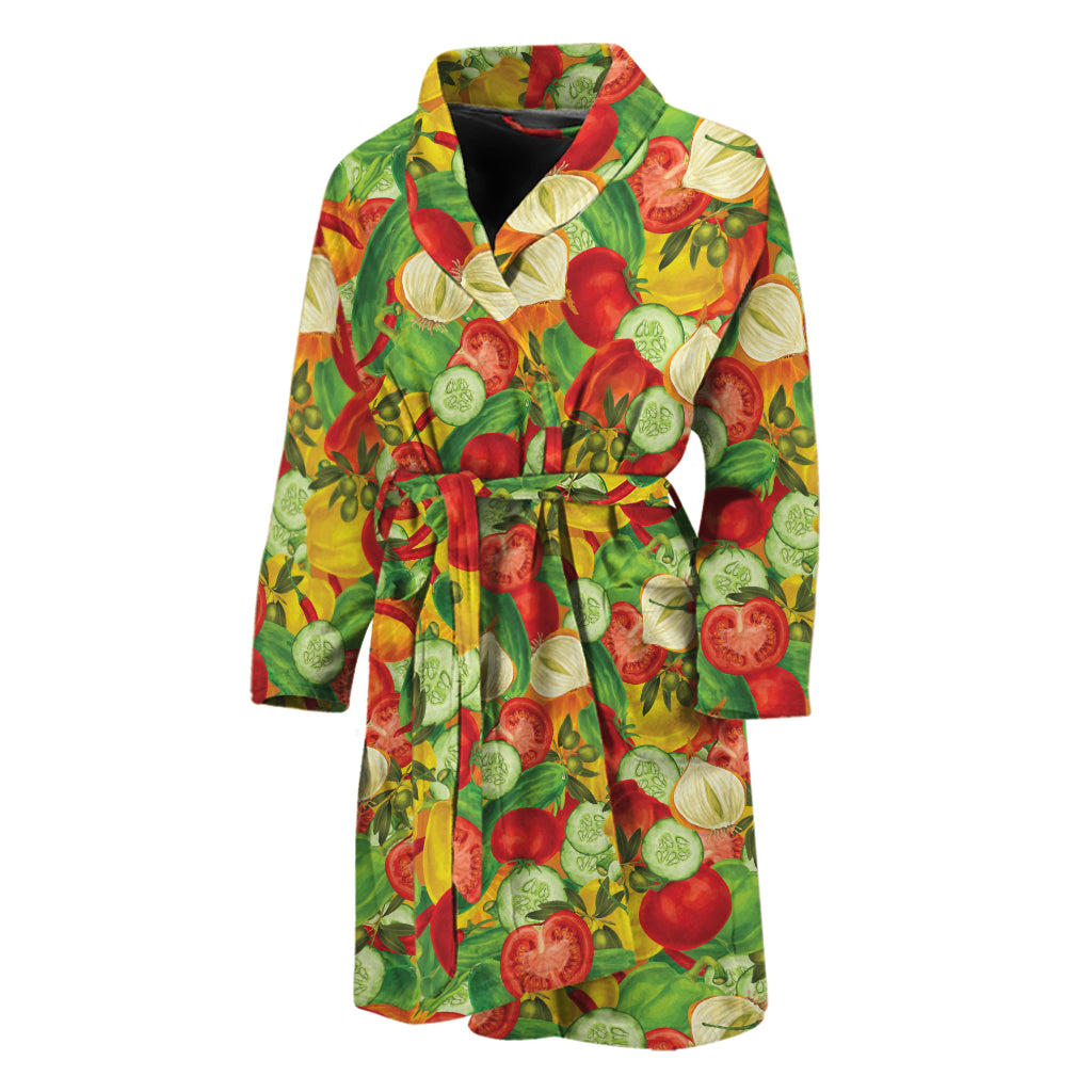 Vegan Pattern Print Men's Bathrobe
