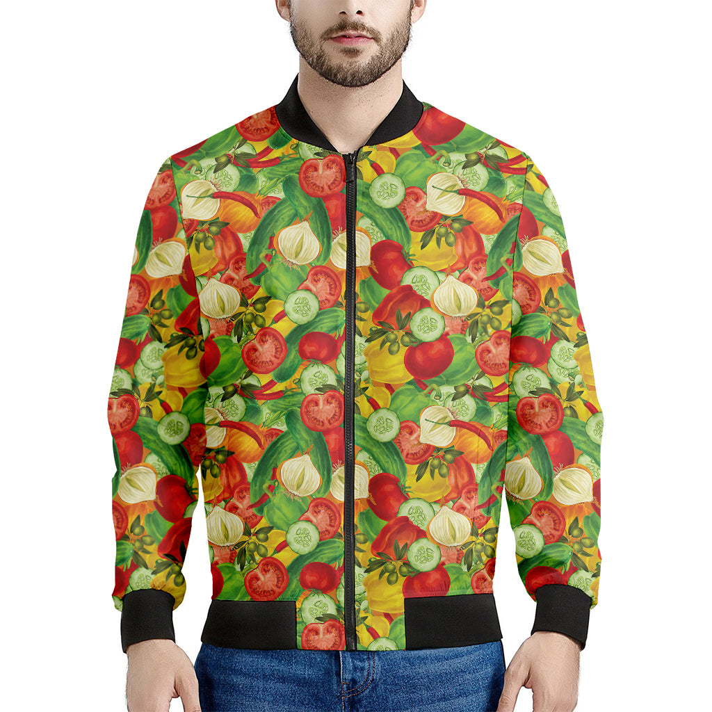 Vegan Pattern Print Men's Bomber Jacket
