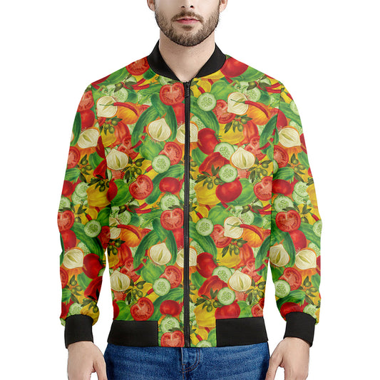 Vegan Pattern Print Men's Bomber Jacket