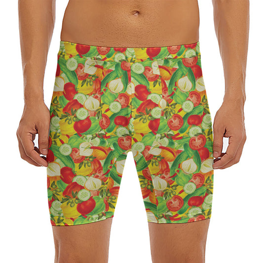 Vegan Pattern Print Men's Long Boxer Briefs