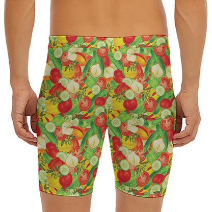 Vegan Pattern Print Men's Long Boxer Briefs