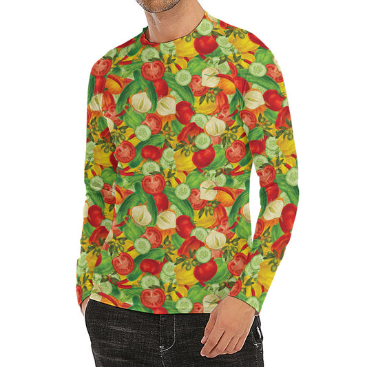Vegan Pattern Print Men's Long Sleeve Rash Guard