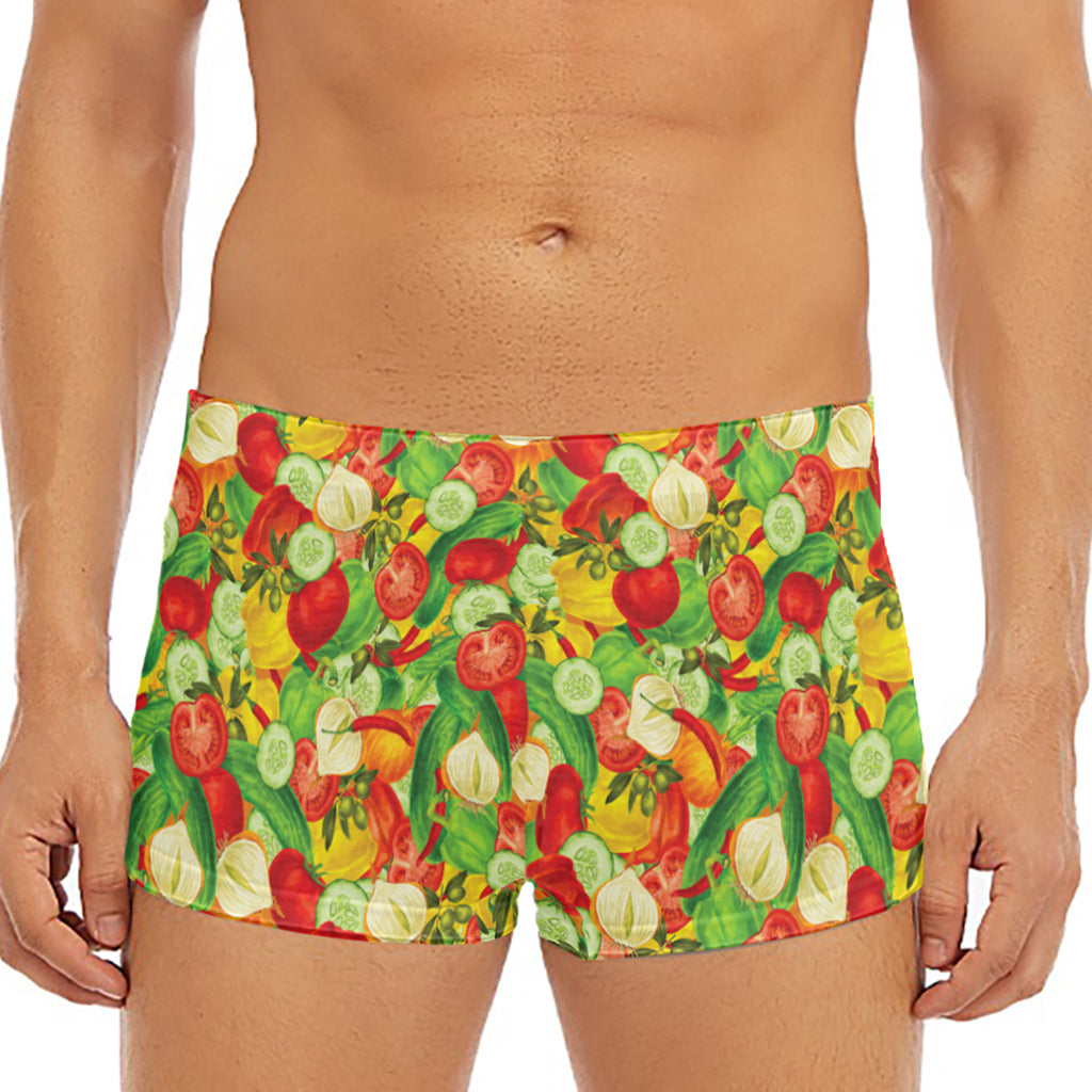 Vegan Pattern Print Men's Short Boxer Briefs
