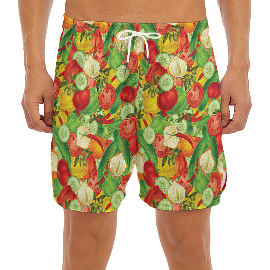 Vegan Pattern Print Men's Split Running Shorts