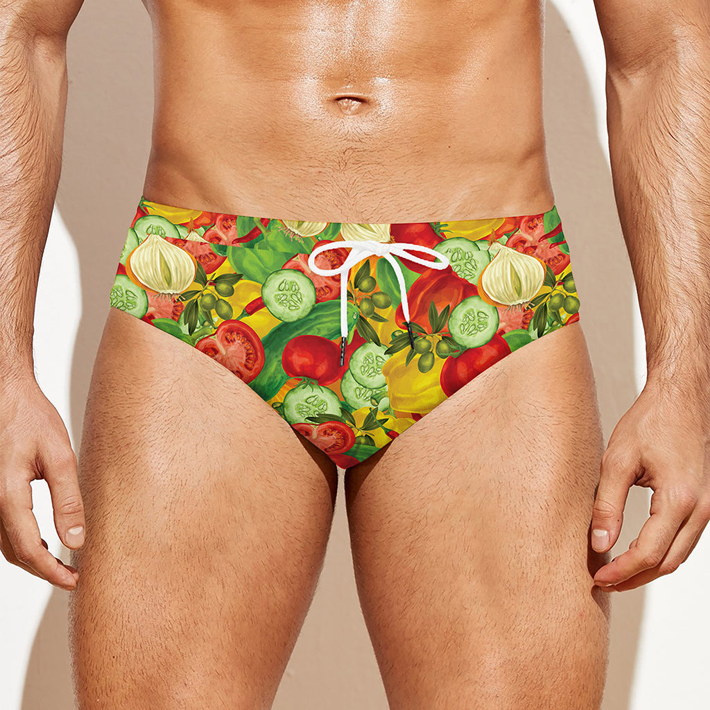 Vegan Pattern Print Men's Swim Briefs