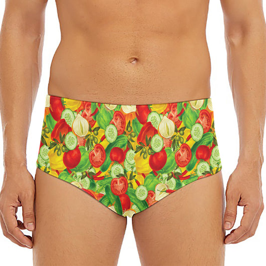 Vegan Pattern Print Men's Triangle Swim Briefs