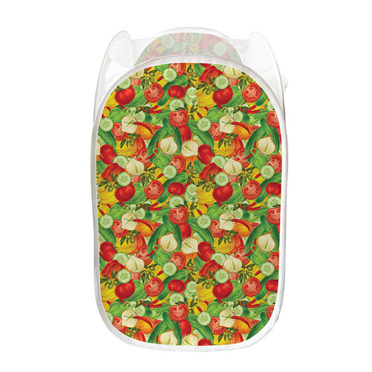 Vegan Pattern Print Mesh Laundry Hamper