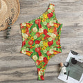 Vegan Pattern Print One Shoulder Bodysuit