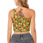 Vegan Pattern Print One Shoulder Crop Top