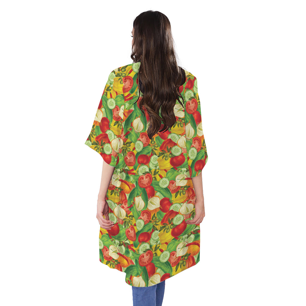 Vegan Pattern Print Open Front Beach Cover Up