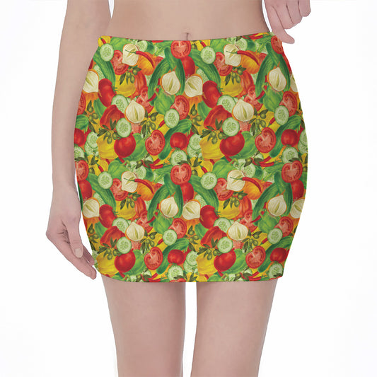 Vegan Pattern Print Pencil Mini Skirt