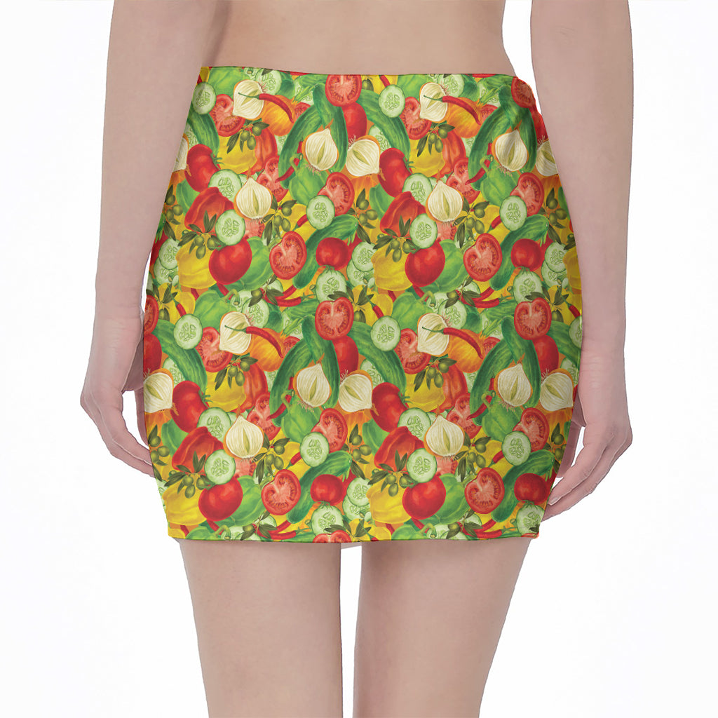 Vegan Pattern Print Pencil Mini Skirt