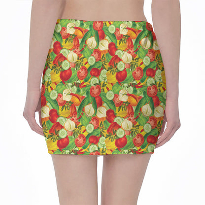 Vegan Pattern Print Pencil Mini Skirt