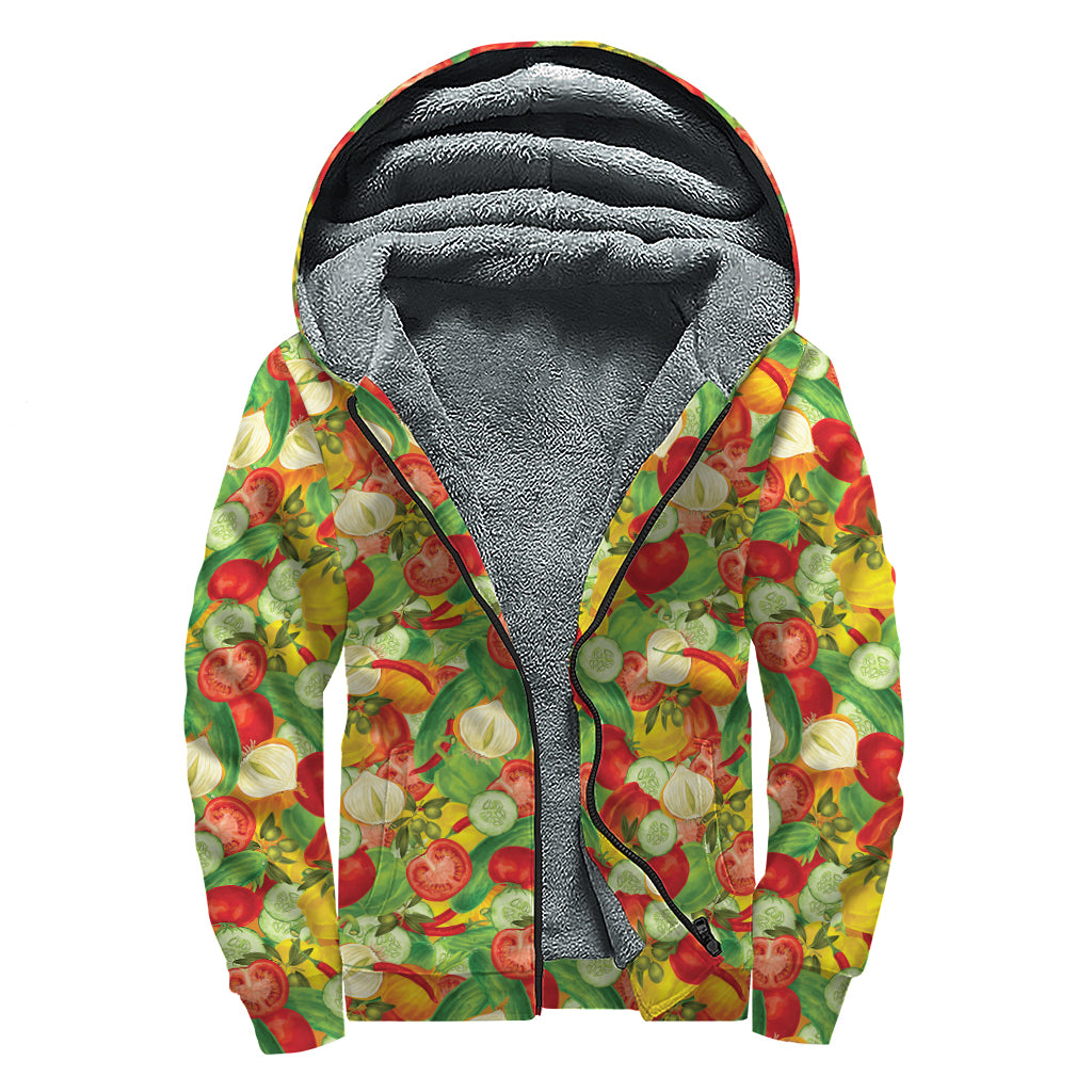 Vegan Pattern Print Sherpa Lined Zip Up Hoodie