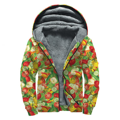 Vegan Pattern Print Sherpa Lined Zip Up Hoodie