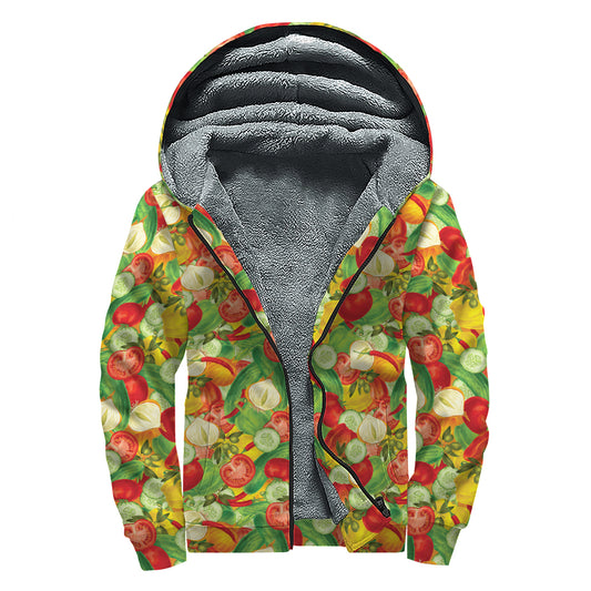 Vegan Pattern Print Sherpa Lined Zip Up Hoodie