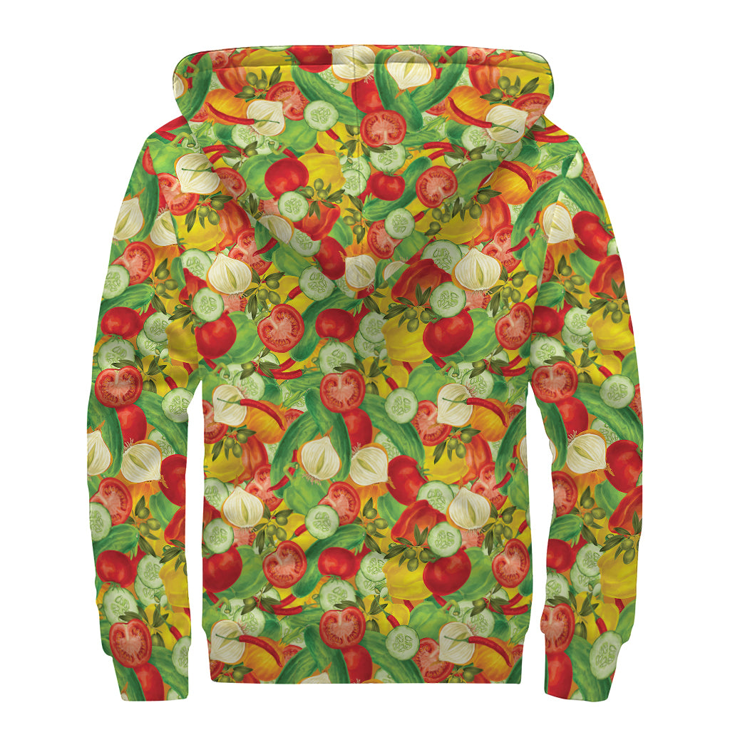 Vegan Pattern Print Sherpa Lined Zip Up Hoodie