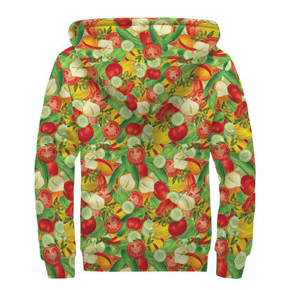 Vegan Pattern Print Sherpa Lined Zip Up Hoodie